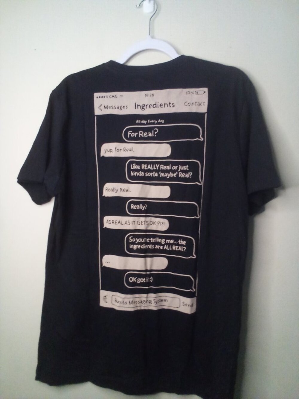 Chipotle Shirt Unisex M Short Sleeve Employee Work Text Message Print Black